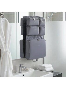 NEW Grey Hanging Travel Toiletry Bag Organizer 7-in-1 Folding